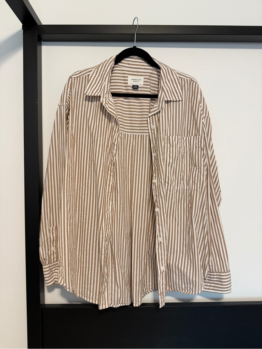 American Eagle Outfitters Beige and White Striped Button-Down Shirt